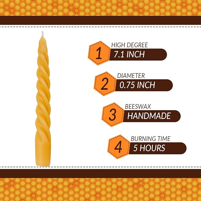 DEYBBY 7 inch Spiral Beeswax Candles Set of 4 - Dripless and Smokless Twisted Pure Bees Wax Candle for Home Decor & Gift Any Occasions