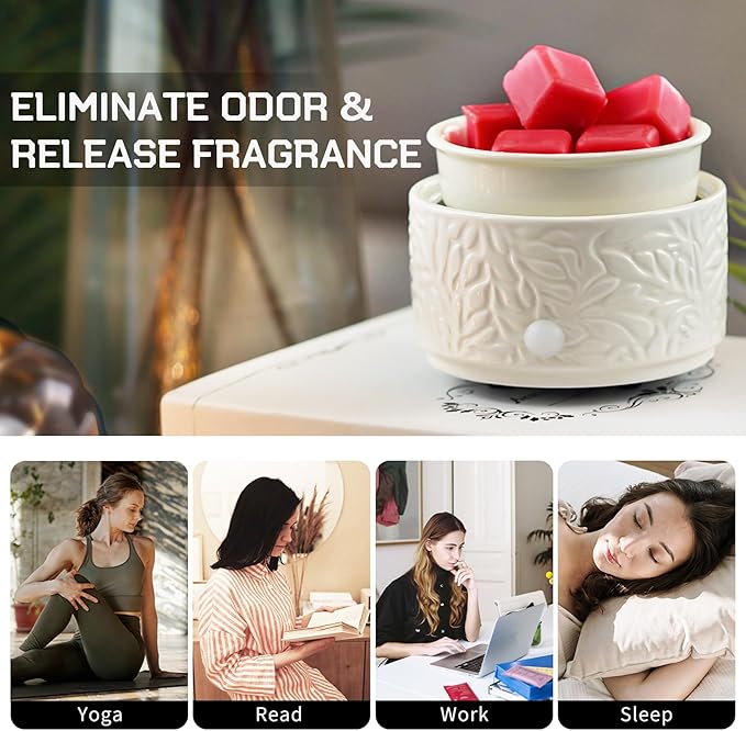 ElusiaKa Wax Melt Warmer 3-in-1 Electric, Ceramic Wax Burner for Scented Wax, Scented Wax Melter & Essential Oil Burner for Home Aromatherapy, White
