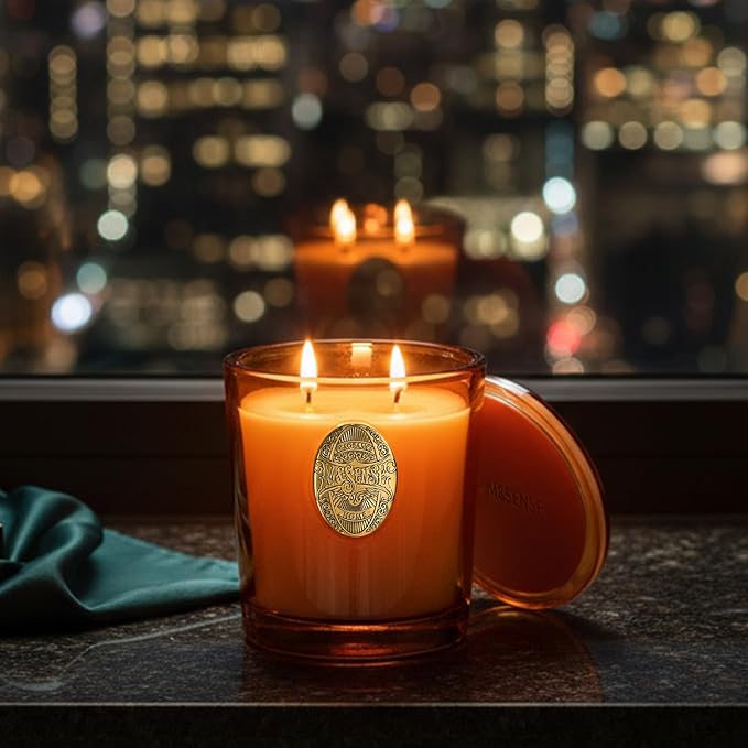 M&SENSE Large Two-Wick Soy Candle | Noir Air& Neon Orange | 19.8 oz, 120H Burn Time | Luxury Scented Candle for Relaxation, Gifting, Home Décor | Ideal for Bedroom, Office, Party Ambiance