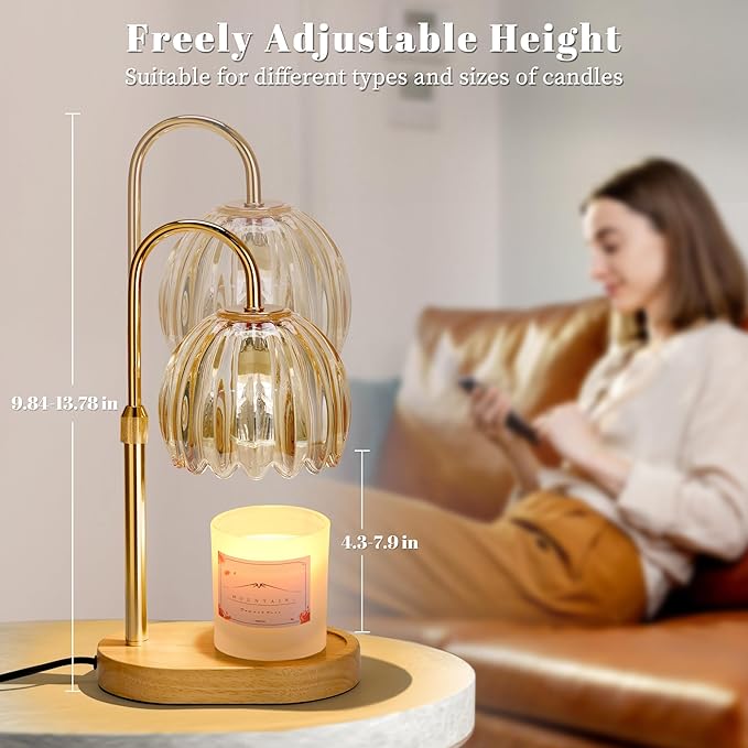 Candle Warmer Lamp with Timer Dimmer Adjustable Height, for New Home Decor,Valentine's Day, Birthday Gifts for Women,Wax Warmer Lamp for Jar Candles with 2 Bulbs(Gold)