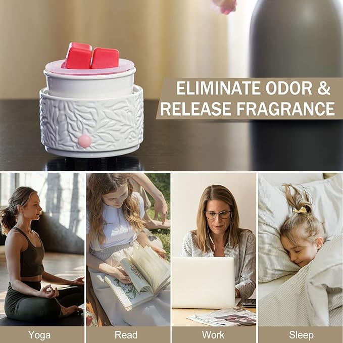 Wax Melt Warmer with Timer & Silicone Liner, Electric 3-in-1 Wax Melter, Ceramic Candle Warmer for Scented Wax, Scent Oil Burner for Home Aromatherapy, White