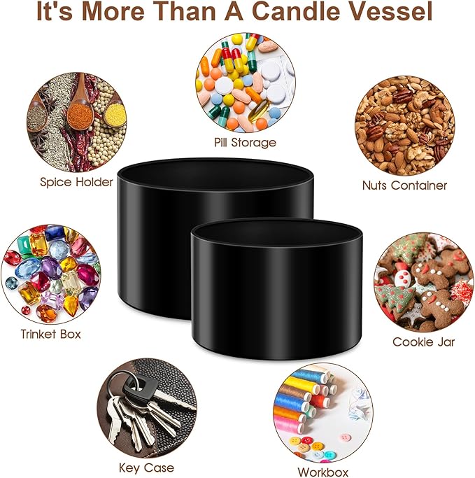 AOSWELE 48 PCS Candle Jars Bulk, 24 PCS 4 OZ & 24 PCS 8 OZ, Premium Empty Matte Black Candle Tins with Lids, Container Tin Can for Making Candles, DIY Vessel Candle Making Supplies Kit (Black)