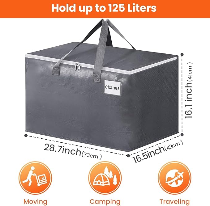 BlissTotes Large Moving Boxes and with Zippers & Handles Moving Supplies with lids, Heavy Duty Totes for Storage Bags for Space Saving, Fold Flat, Moving and Storing 125L, 4 Pack