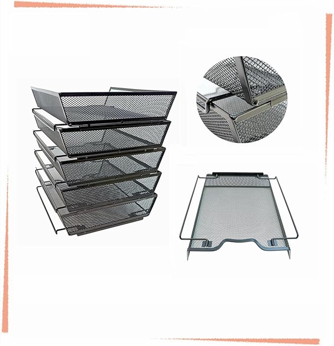 5 Tier Letter Tray Desk File Organizer,Metal Paper Organizer for Office Supplies,Black