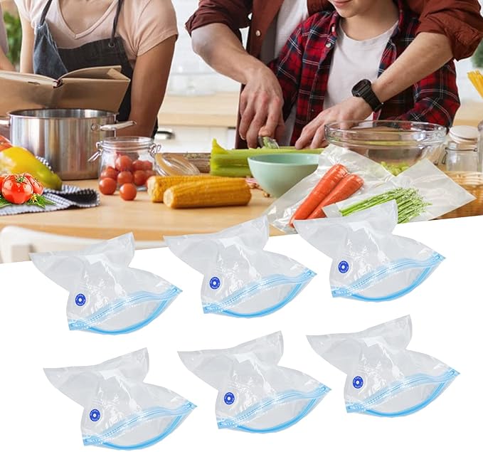 6-Pack Vacuum Storage Bags, 8.7x8.3in Reusable Space Saver Bags Transparent PE + PA Vacuum Sealer with Good Seal for Wardrobe Organization & Refrigerator Food Storage (C:26 * 34cm)