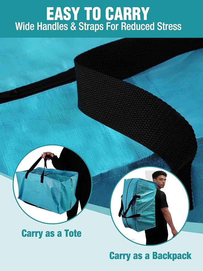 WORKPRO 1 Pack Extra Large Moving Bags with Zippers & Carrying Handles Backpack Straps, Heavy-Duty Storage Tote for Space Saving Moving Storage (Blue)