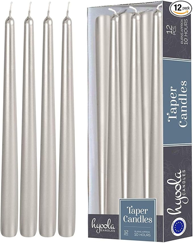Hyoola Tall Taper Candles - 12 Inch - Metallic Titan - Dripless - 12 Pack - 10 Hour Burn Time