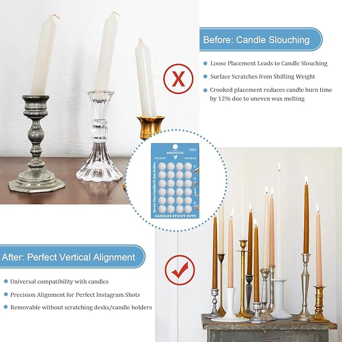 Taper Candles Sticky Dots - White Candle Wax Dots -Taper Candle Waxed Adhesive - Secure Your Candles to Any Holder (72Pack)