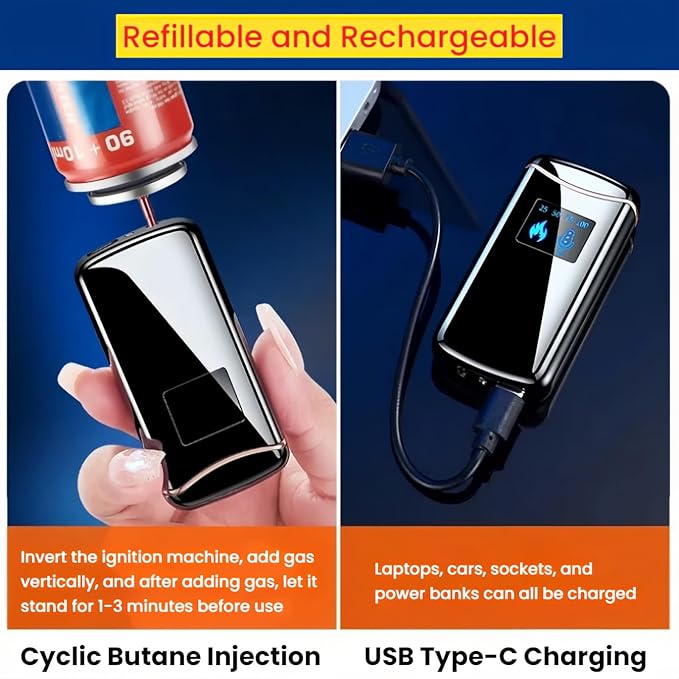 Smart Butane Lighter, Voice-Activated Sensor Torch Lighter with 4 Ignition Modes, Windproof Red Flame Refillable Lighters (Without Fuel) (Silver Sand)