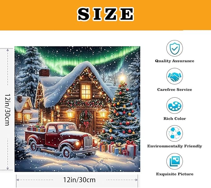 VIGEGU Christmas Paint by Numbers Kit for Adults with Framed,Winter Truck Christmas Tree House Aurora Landscape Paint by Number DIY Adult Paint by Number Kits for Wall Decor 12x12in