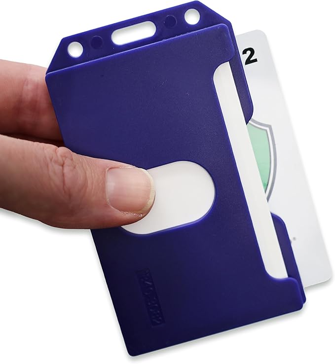 Heavy Duty 2-Sided Rigid Multi Card Holder - Hard Plastic Vertical ID Badge Holders for 2 Standard or Thick Prox Cards, Fuel Card, CAC, Work Badge by Specialist ID, Sold Individually (Navy Blue)