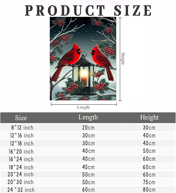GUAIEUW Candle Flame Red Bird Diamond Painting Kit for Adults, Full Round Diamond Cardinal Bird 5D Diamond Painting DIY Art Crafts for Winter Home Wall Decor Holiday Gift 16x24 Inch