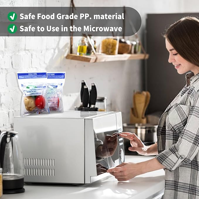 100 Pcs Zipper Steam Bags Reusable Microwave Steamer Cooking Bags Frozen Food Microwave Steam Bag for Vegetables Potatoes Meat (100)