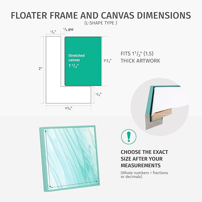 Pixy Canvas Custom Sized Floater Frame for 1-1/2 (1.5) inch Deep Canvas Paintings/Canvas Prints/Wood Canvas Panels/Wall Art/Wall Decor/Home Decor/Artwork (Rustic Gray, Custom Size, Square)