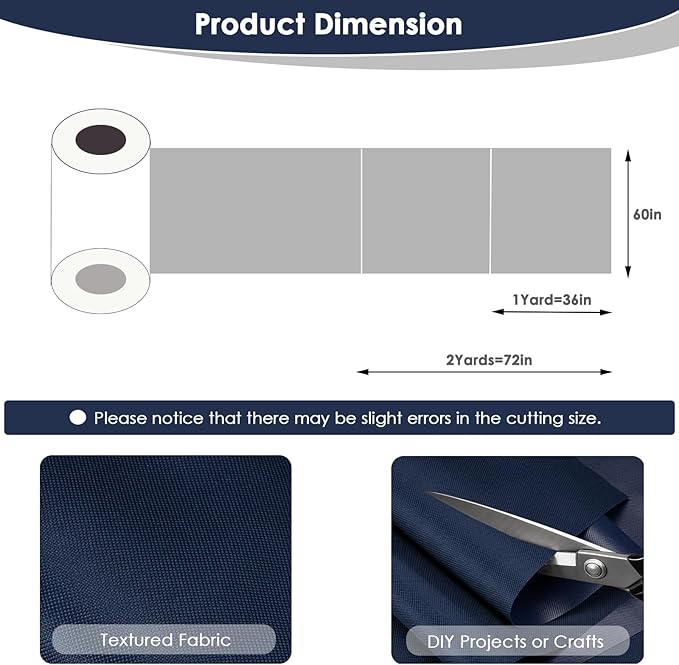Waterproof Canvas Fabric by The Yard 60" W 600 Denier PVC Backing Water Repellent Polyester Upholster Fabric Material for Indoor Outdoor Marine Awning Tent Craft DIY(2 Yards, Dark Blue)