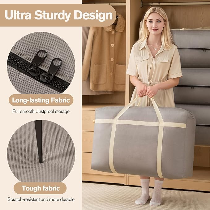 3 Pack 105L Extra Large Moving Bags with Zippers & Carrying Handles, Heavy-Duty Storage Tote Moving Boxes for Space Saving(brown, 3Pack*105L)
