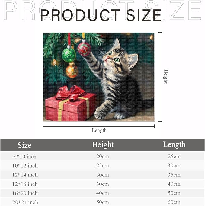 IMLQJES Christmas Diamond Art Kits for Adults - Cat 5D Square Full Drill Gem Art for Beginners - Cat Play with Christmas Tree Animals Diamond Painting Kit for Home Wall Decor 8x10 Inch