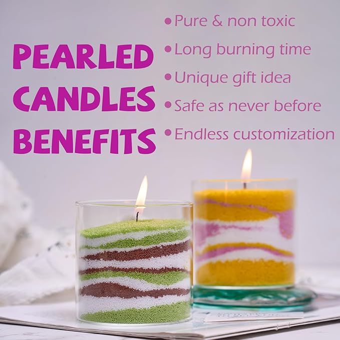 Pearled Candle Sand Wax Making Kit Ice Flower Wax Refillable Pearled Wax with 1lb White and 700g 7 Colors 50 Wicks Scented Candle Supplies for Halloween, Christmas, Wedding, Home Decor