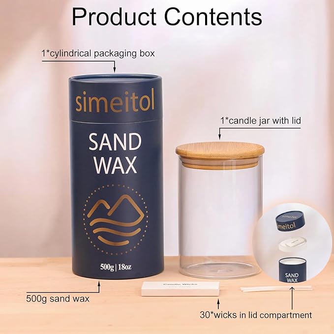 simeitol 18oz Scented Candle Sand Wax, Vanilla Scented Pearled Candles with a Glass Jar, Long Lasting with 120 Hours Refillable Candle Sand with 30 Wicks for Mom/Home Decor/Holiday Gift/Relaxation