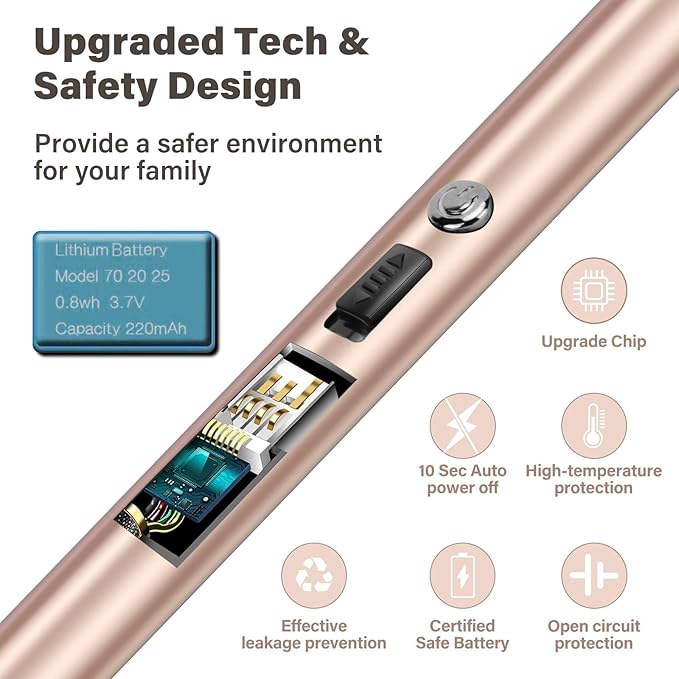 Navpeak Electric Candle Lighter Windproof USB Rechargeable Flameless Long Neck Lighter for Candles Gas Stove Fireplace BBQ Kitchen Grills (Rose Gold)