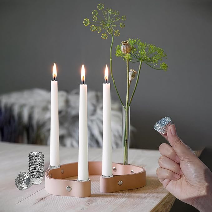 Taper Candle Fittings for Candle Upright,Silver Bobeches for Candlesticks Set of 60,Alu Manschetten for Taper Candle Holders Secure Candle Placement