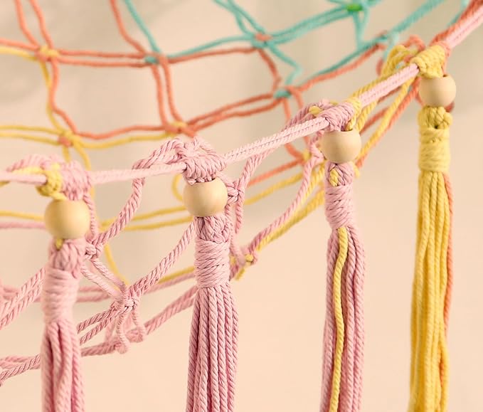 YKBU Stuffed Animals Hammock Corner Hanging Net with Wooden Beads Macrame Stuffed Animal Storage Ideas Plush Holder Toy Organizer for Boho Nursery Playroom Bedroom Kids Room Decor (Colorful, X-Large)