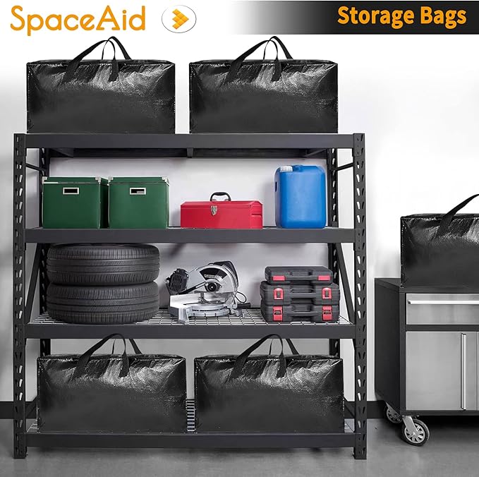 SpaceAid Heavy Duty Moving Bags 8 Pack, Large Storage Totes Bins with Backpack Straps, Strong Handles & Zippers, Packing Moving Boxes Supplies, College Dorm Room Essentials, Black