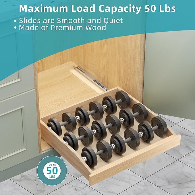 Pull Out Cabinet Drawer 13½” W x 21” D, Soft Close Pull Out Cabinet Organizer, Pull Out Shelves Requires at Least 14½” Cabinet Opening, Bottom Assembly