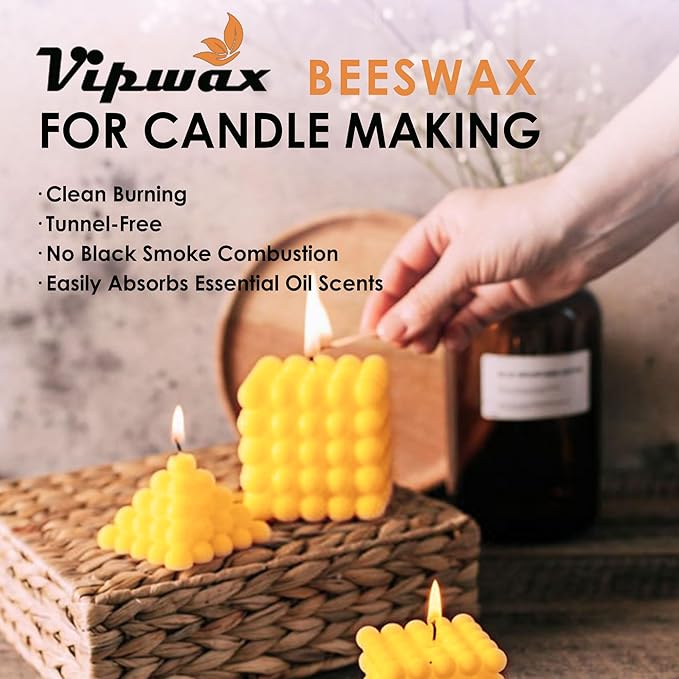 VIPwax Yellow Beeswax Pellets 2LB, Natural Organic Beeswax, Beeswax for Candle Making, Body, Skin Care DIY, Lip Balm and Soap Making Supplies