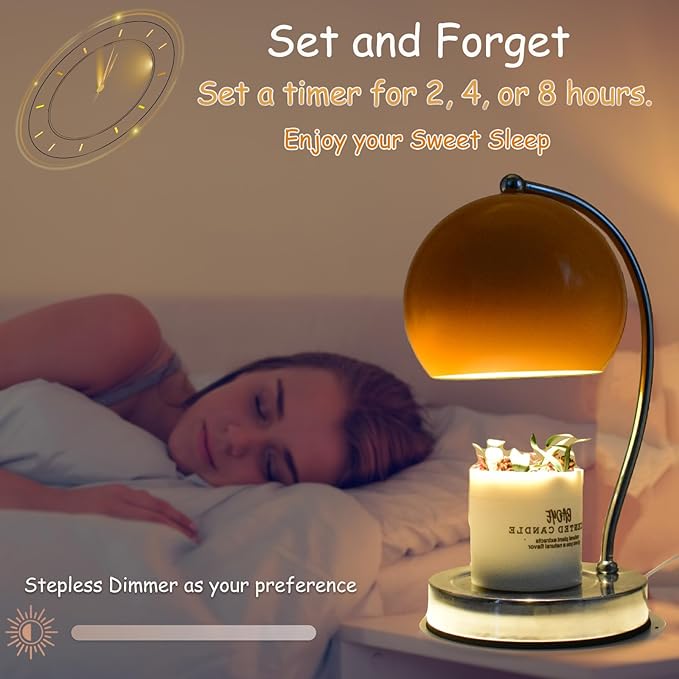 Candle Lamp Warmer, Wide Base Scented Candle Warmer with Timer and Dimmer, Adjustable Candle Melting Lattern, Home Decor Table Lamp (Orange)