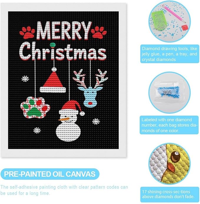 AIVKIEJK Diamond Painting Kits for Adults - Merry Christmas Paw Painting DIY 5D Full Drill Diamond Dots Paintings with Diamonds Gem Art and Crafts Home Decor 16"x20"