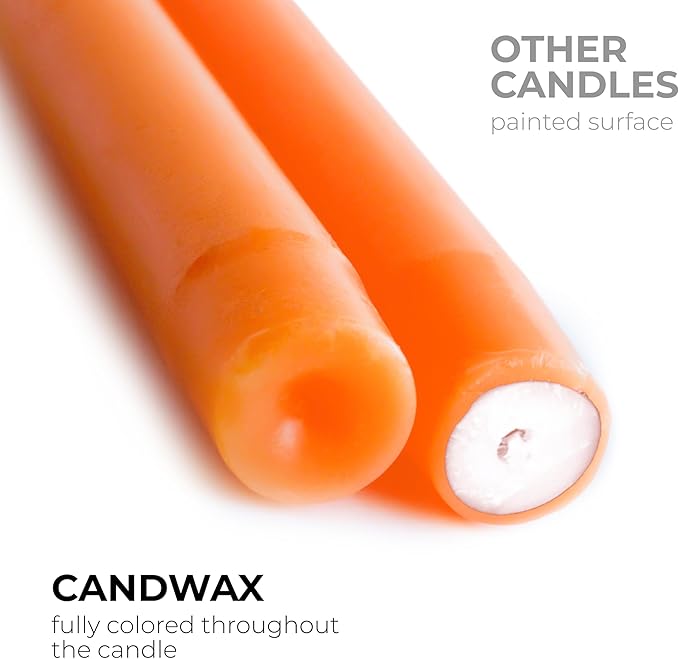 CANDWAX 12 inch Orange Taper Candles Set of 12 — Slow Burning Tapered Candle Sticks Ideal for Halloween Decorations, Dinner Table Centerpiece or Thanksgiving Décor — Orange Candles