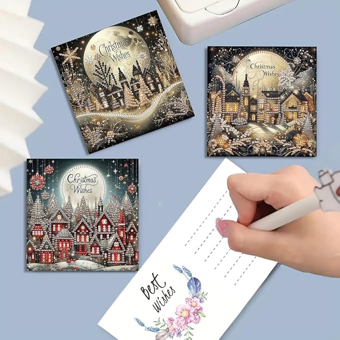 6PCS Diamond Art Christmas Cards with envelopes, Festive Holiday Greeting Cards Kit, Christmas Diamond Art Kits for Adults