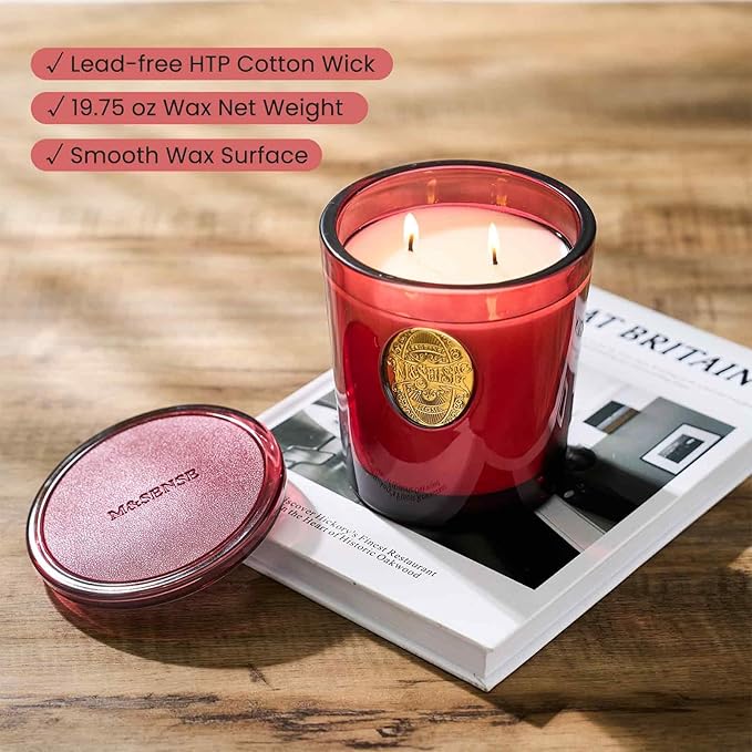 M&SENSE Large Two-Wick Strong Soy Candle | Red Camellia & Vivid Red | 19.8 oz, 120H Burn Time | Luxury Scented Candle for Women，for Relaxation,Home Décor,Sex