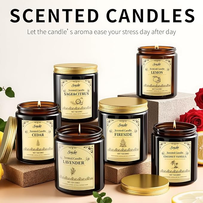 Lemon Scented Candles, 7oz Soy Wax Candle, Long Lasting Aromatherapy Jar Candle for Home, Scented Long Burning Candle Gift for Women and Men