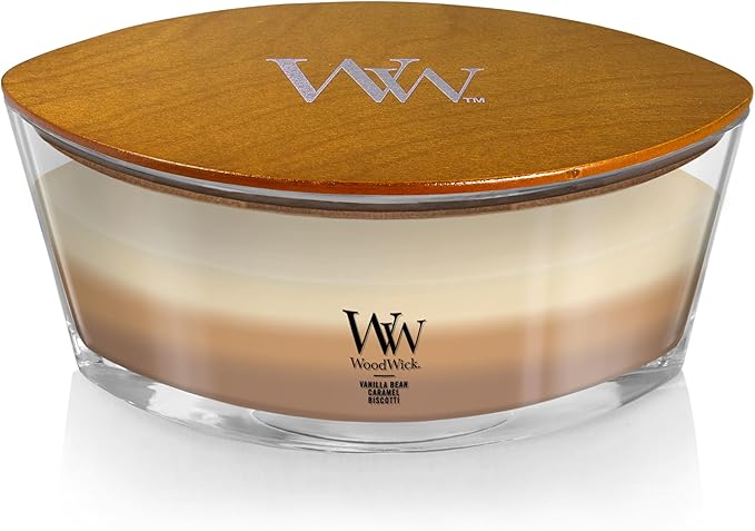 WoodWick Café Sweets Trilogy Holiday Candle Gifts for Women and Men, 16 oz Ellipse Trilogy Candle with Crackling Wick