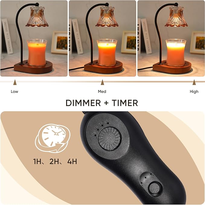 Candle Warmer Lamp with Timer,Dimmable Electric Fragrance Wax Warmer,Elegant Home Decor Melt Warming Heater As Best Gift for Jar Candle Lovers,Friends Use in Bedroom(Brown-C)