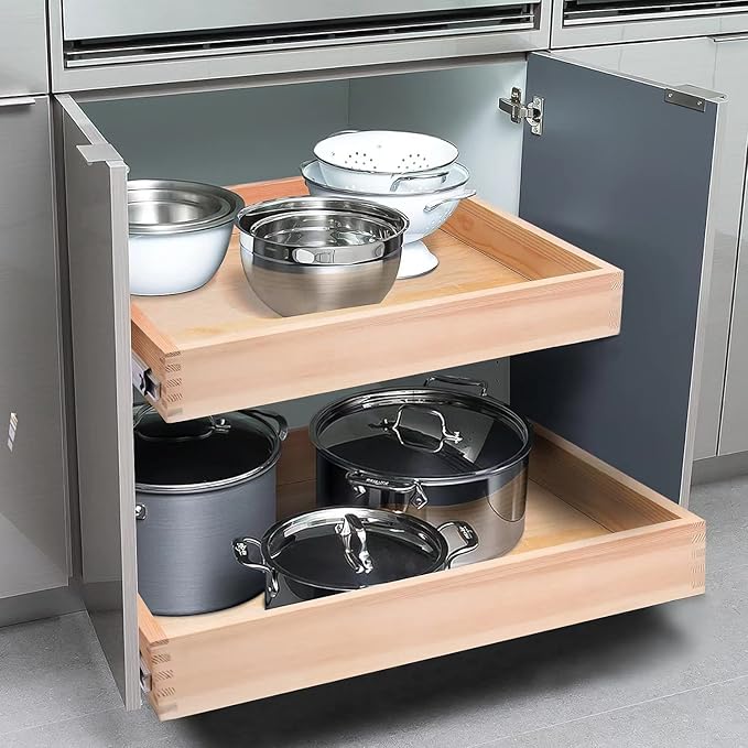 13”W x 21”D x 3”H Soft Close Slide Out Wood Drawer Organizer for Kitchen, (Cabinet Opening Width>14.5 inches for Bottom Assembly, Width= 14 inches for Side Assembly)