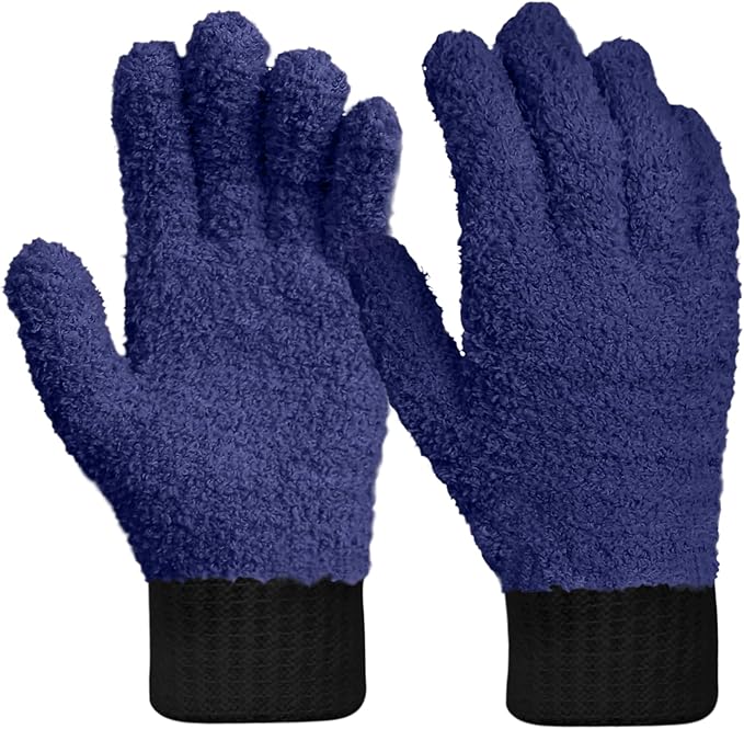 MIG4U Microfiber Gloves - Dusting Gloves for House Cleaning - Washable Blind Cleaner Duster Tool (Navy,S/M)