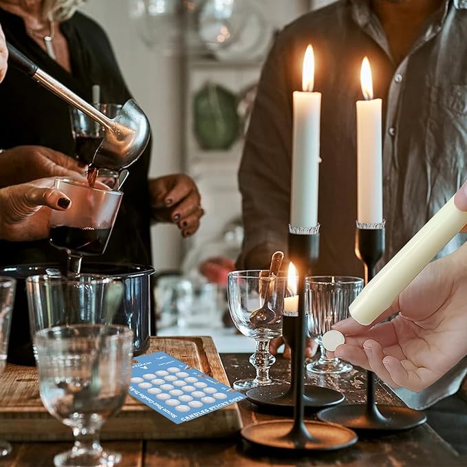 Taper Candle Fittings Set 30 Silver Bobeches & 24 White Sticky Dots for Secure Placement in Taper Candle Holders