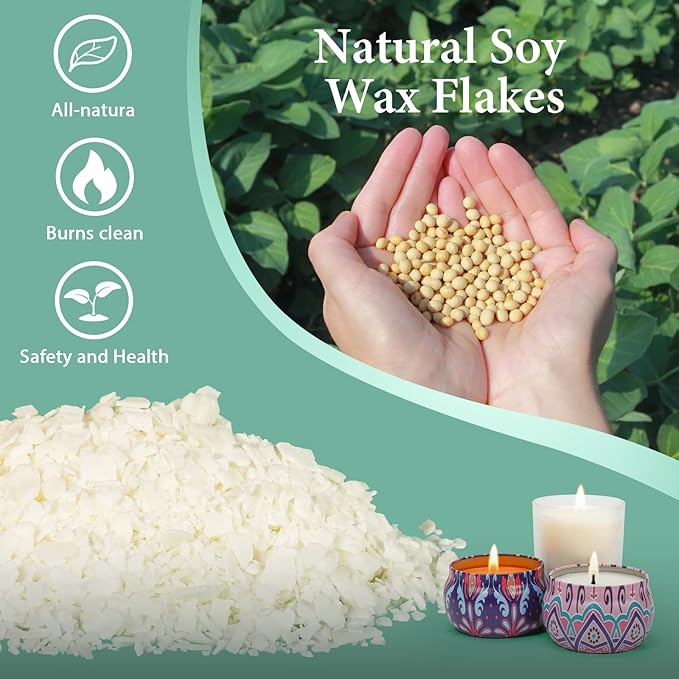 SAEUYVB Natural Soy Candle Wax and Soy Candle Wax for Candle Making - 2 lbs Soy Wax for Candle Making,Premium Soy Candle Wax.20 Candle Wicks, 20 Wick Stickers, and 2 Centering Devices