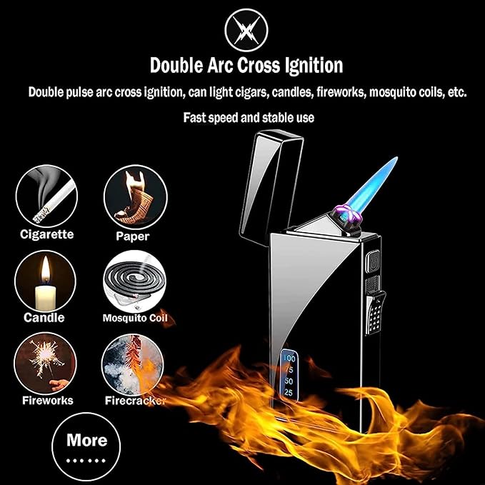 Arc 2 in 1 Jet Flame Torch Lighter - Refillable Butane Electric, USB Rechargeable, Windproof Infinity Lighter for BBQs, Candle, Camping (Frosted Black)