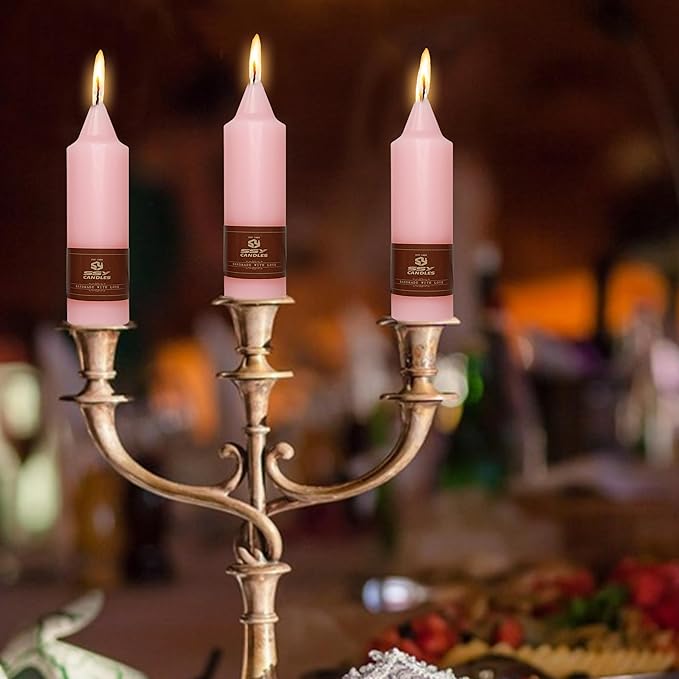 Handmade Taper Candles - 4 Pack Pink Small Candles, 5 Inch, for Dinner, Wedding, Home Decor