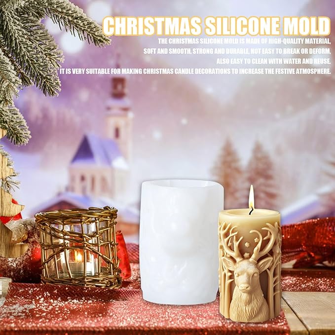 Elk Candle Moulds for Candle Making, Deer Pattern Pillar Candle Mold, Christmas Reindeer Silicone Mold for Soy Wax Candle, Aromatherapy Candle, Gypsum, Plaster, Home Decor (Deer Molds)