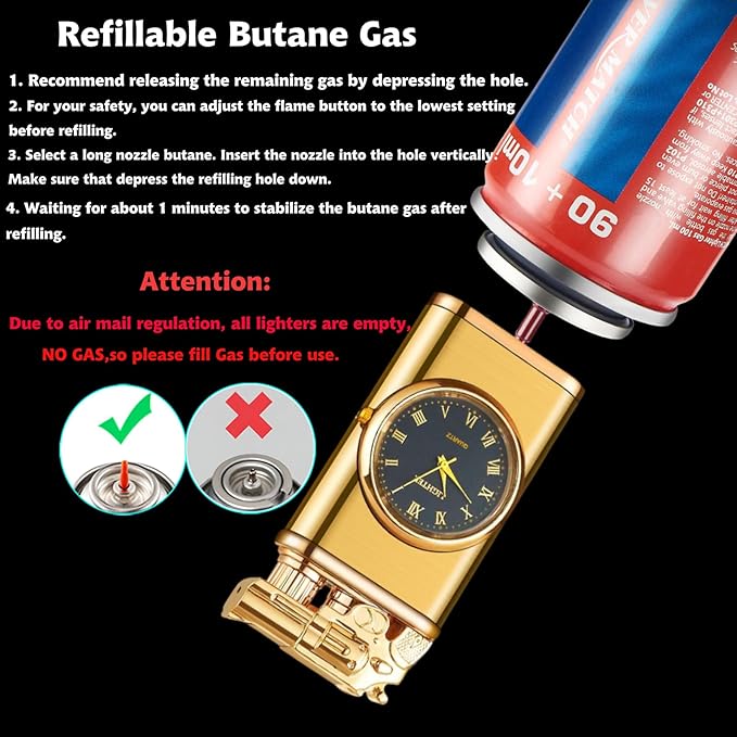 Magic Dragon Dual Flame Windproof Lighter - Adjustable Flame, Refillable Butane Gas for Men, Women, Outdoor Candle - Black