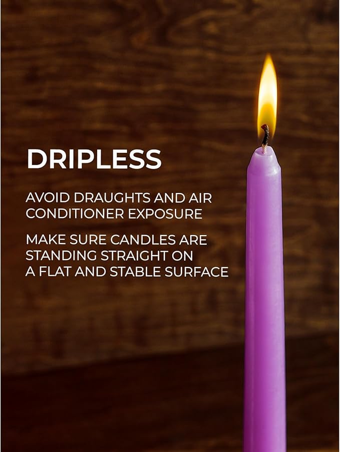 CANDWAX 12 inch Lilac Taper Candles Pack of 4 - Unscented Smokeless Dripless Candlesticks - Perfect as Easter Candles and for Special Occasions, Ordinary Dinners, Holidays - Lavender Candle Sticks