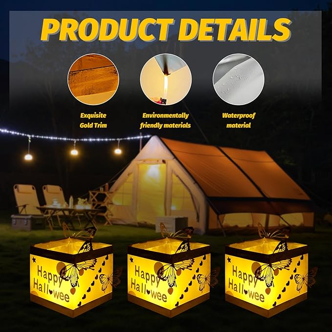 24PCS Gold+White LED Outdoor Floating Candle Lantern Kit - DIY Tangled Paper Lantern Pattern, Waterproof Wishing Lanterns for Garden, Patio, Hallowee & Christmas,Wedding Pool Decoratio