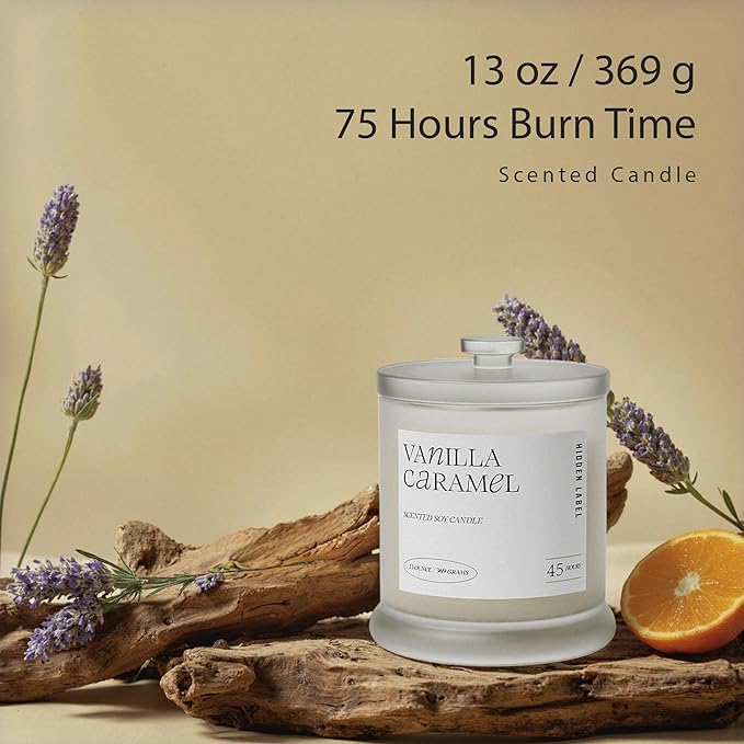 Vanilla Caramel Scented Candle, 13oz Natural Soy Wax Non Toxic, 2 Wick Large Aromatherapy Candles for Home Scented, 75hours Clean Burn,Long Lasting Big Jar Candles for Women,Stress Relief & Relaxation