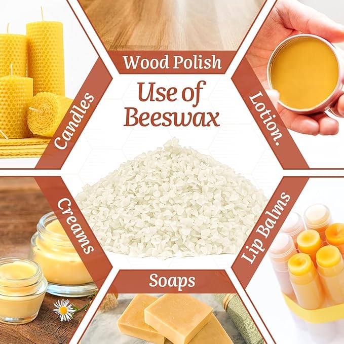 CAKETYCG 5-lb Pure White Beeswax pellets - for Candles in All Shapes and Sizes, Beeswax Balm, Lip Balm, soap Making Supplies,Craft Projects DIY (80 oz).