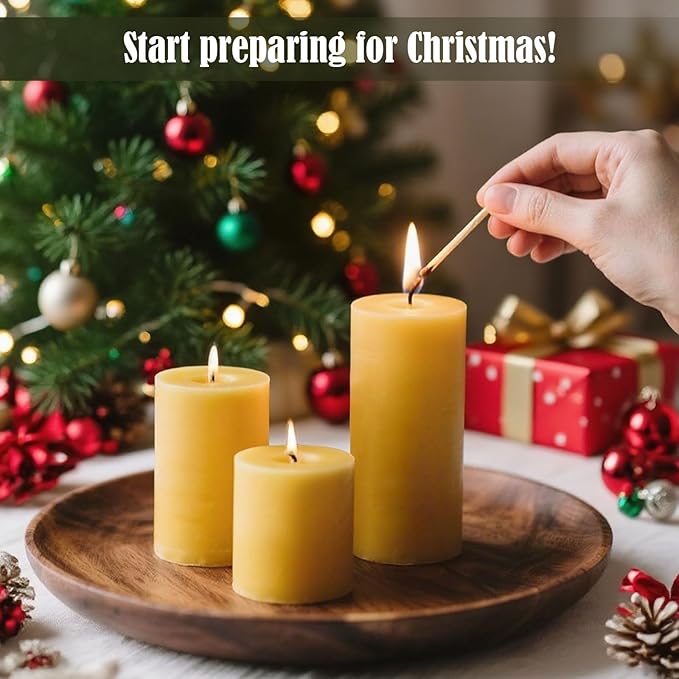 3 Packs Beeswax Pillar Candles, 100% Pure Beeswax Candles with 35 Hours Burn Time, Smokeless & Dripless Bees Wax Candles for Home Decor, Prayer, Christmas Party(2x4 inch)